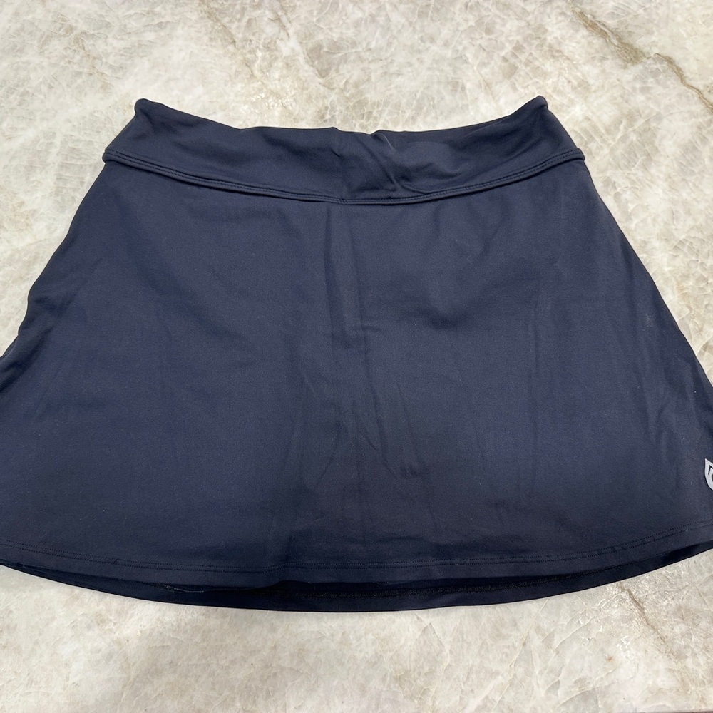 EUC Dona Jo Black Women's Skort Ruffled in Back Shorts beneath Sz L side pocket